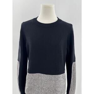 J Crew Black Wool Cashmere Blend Sweater Gray Mix Media Patch M